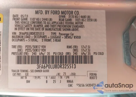 2013 Ford Fusion Hybrid Se from USA, damaged, VIN 3FA6P0LU8DR325513